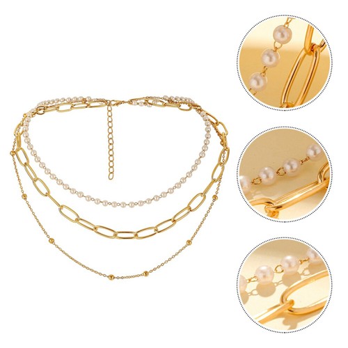 Lot De 4 Colliers Chaîne Trombone Dorés Pour Femme - Mode, Accumulation, Cuivre Et Plastique