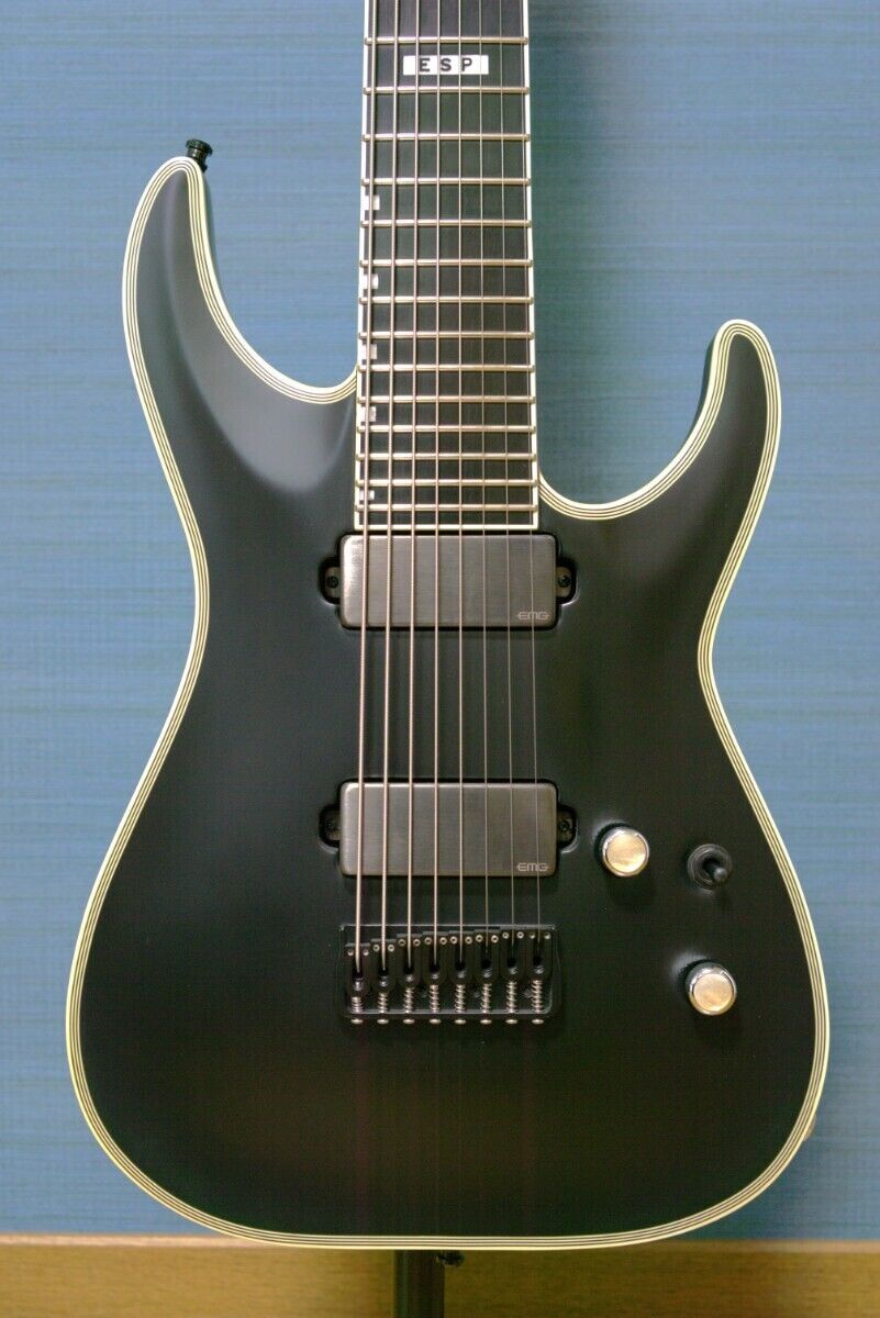 Electric Guitar ESP E-II HRF NT-8B Black Satin 8 String Good Electric Guitar ESP E-II HRF NT-8B Black Satin 8 String Good