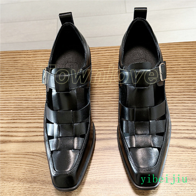 SAOLA Sandali uomo romani tacco medio vera pelle eleganti scarpe estive cinturino punta quadrata