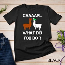 funny llama with hats lama with hat carl what did you do Unisex T-shirt