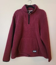 Burgundy Victoria s Secret PINK Sherpa 1/4 Zip Pullover Kangaroo Pocket Size L