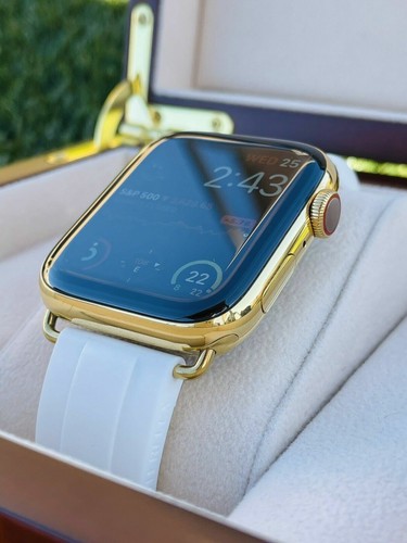 Custom 24K Gold Plated 44MM Apple Watch SERIES 6 White OYSTERFLEX ROLEX  Band | eBay