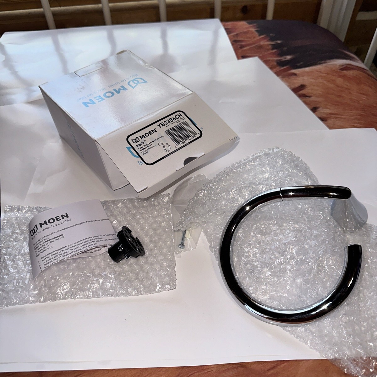 1) NEW Moen Glyde Towel Ring Chrome YB2386CH