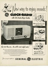1952 GE GENERAL ELECTRIC Clock Radio also plays records Vintage Ad