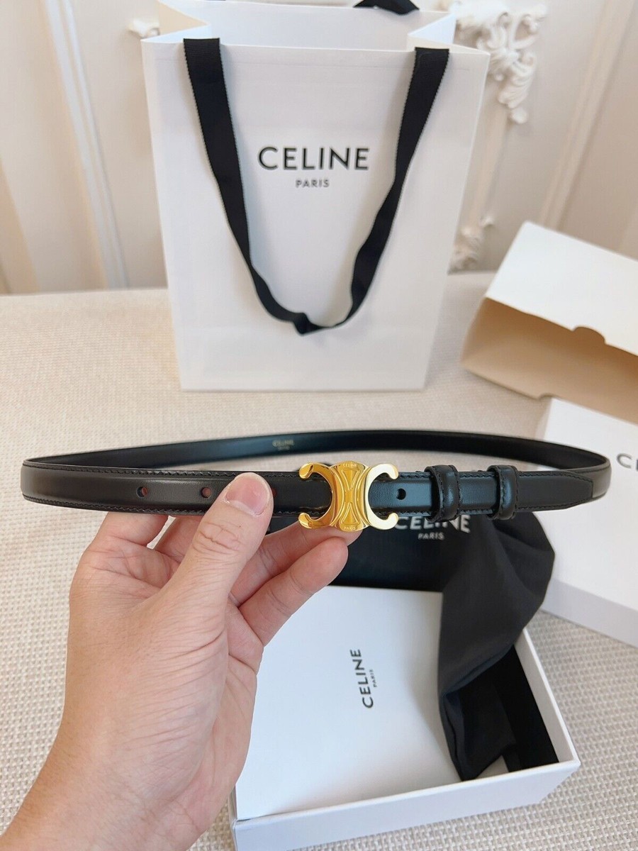 CELINE セリーヌ ロゴ ゴールド 金具 ベルト ブラック Celine Black Gold Logo Women's Belt Euro Size 85 Width 2.5cm
