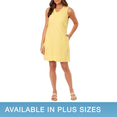 Briggs Ladies' Ruffle V-Neck Linen Blend Dress, Tan - L | eBay