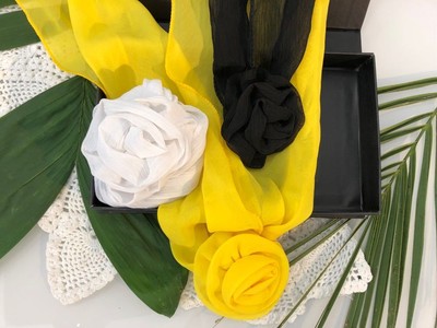Black Yellow White Flower Clip Scarf Woman Belt Headband Neck