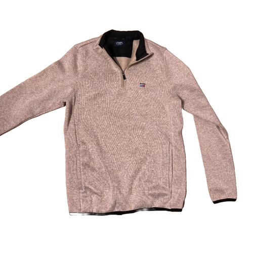 Mens Medium Chaps Quarter Zip Sweater Tan - Fleece Lined - Brown Beige - 1/4 Zip