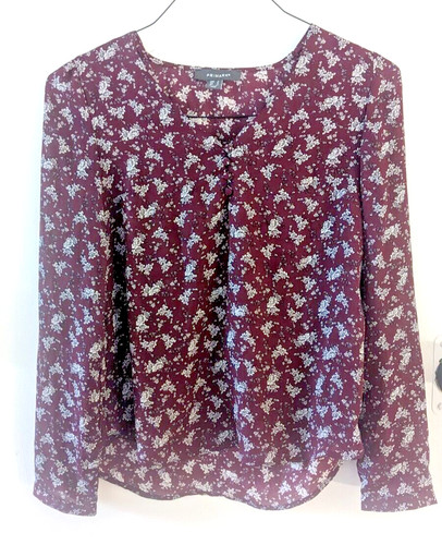 Primark floral print maroon burgundy red top blouse shirt women's size 4 SMALL