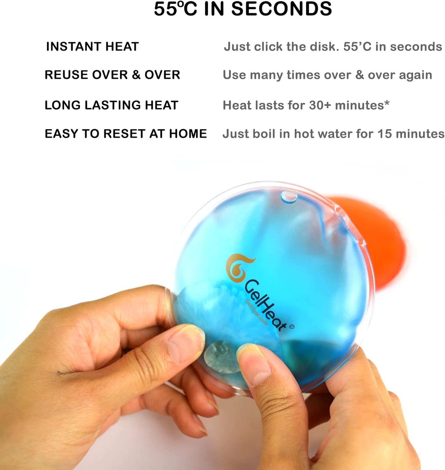 Pack of 5 GelHeat Instant Hand Warmers Round Reusable Gel Click Heat