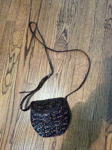 CEM Leather Woven Braided Crossbody Vintage Purse Brown