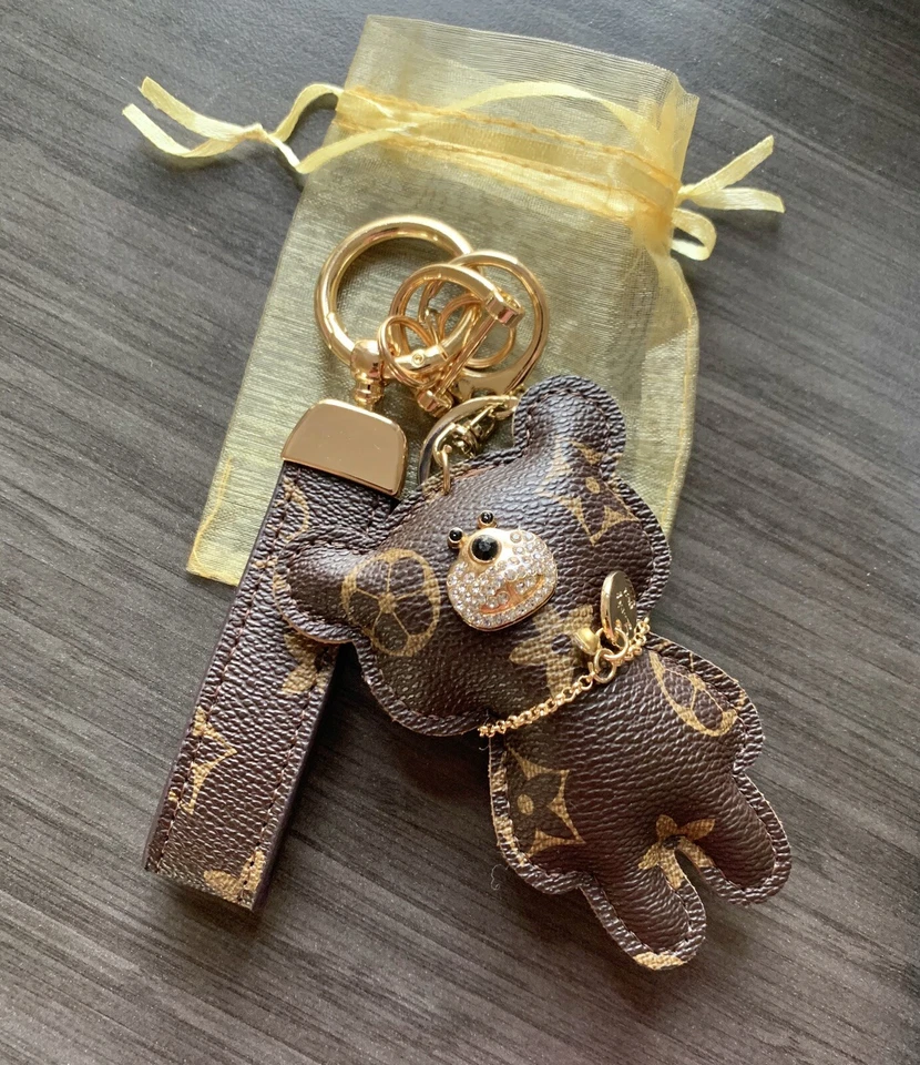Медведь брелок с золотой подарочный мешочек, сумка подвеска, подарок для нее, праздничный подарок - Изображение 2 из 3