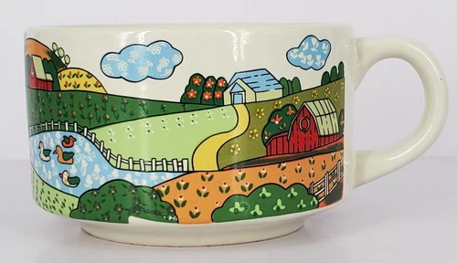 Vintage Oversized Barnyard Chili Bowl Mug Cups 12 oz. Country Farm Ducks
