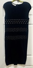 Adrienne Vittadini Little Black Knit Dress With Gold Beaded Embellishments