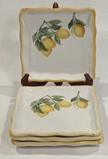 Set of 4 Effetti Square Plates, Lemon Design Appetizers, Snack Handmade 7" Italy