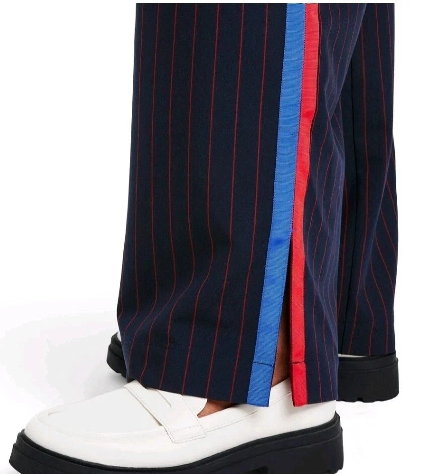 Pantalones de pierna ancha para mujer La Ligne talla mediana azul marino a rayas Foto 3 de 4