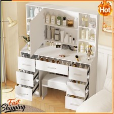 7 Drawers Vanity Makeup Table with Stool and Dresser Desk 10 LED Lighted Mirror