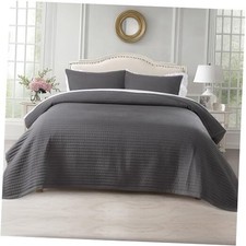 Quilt Set 68"x86"   Soft Washed 3-Layer Lightweight Twin Tornado Dark Grey