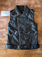 Kids Childs Vest Size 7/8 Black Faux Leather Motorcycle Zippers NWT