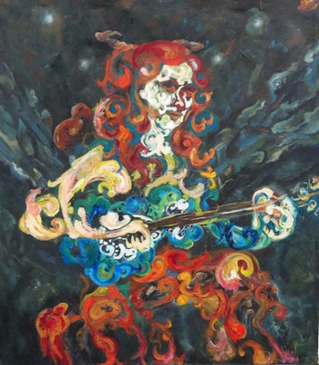 Mansourkhani Roya, Taar Player, Original Oil Painting, 48''x 42''.