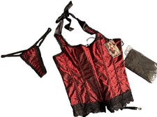 Dreamgirl Women's Corset Set with Panties & Stockings Size 36
