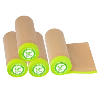 Tangibay Pre-Taped Masking Paper for Painting - 12 inch x 4 Rolls: 12'', Brown