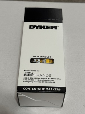  NEW  12 PACK Dykem #84204 Brite-Mark Tip #16 YELLOW Industrial Paint Marker  