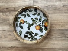 Enamelled Serving Tray Mango Wood Orange Fruit Tree Art Round Handles Large Gift