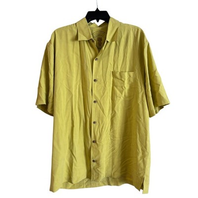 Tommy Bahama Men s 100% Silk Yellow Short Sleeve Button Up Size Large
