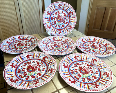 LE CADEAUX GALLO RED ROOSTER 11'' MELAMINE PLATES SET/6 FARMHOUSE NEW WITH TAGS