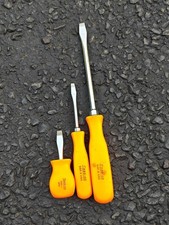 Snap On Tools Usa 3pc Vintage Slotted Flat Screwdriver Set Orange Hard Handle
