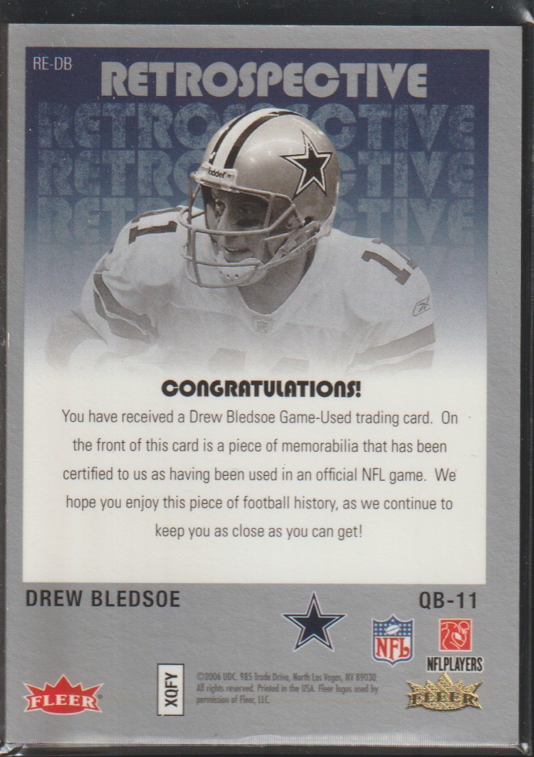 2006 Fleer Drew Bledsoe Cowboys Game Used Jersey Football Card view 2