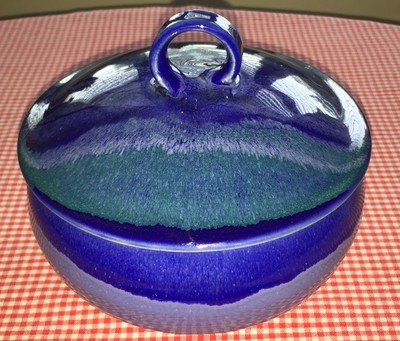 Cathy & David Robinson Studio Pottery N.H. Ocean Blues Covered Dish