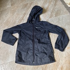 Columbia Boys Girls Black M 10 12 Windbreaker Rain Jacket Waterproof Hoodie EUC