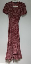 PRETTY GARDEN Womens Wrap Floral Rust/Red Dress Boho Fairy Small Tiered