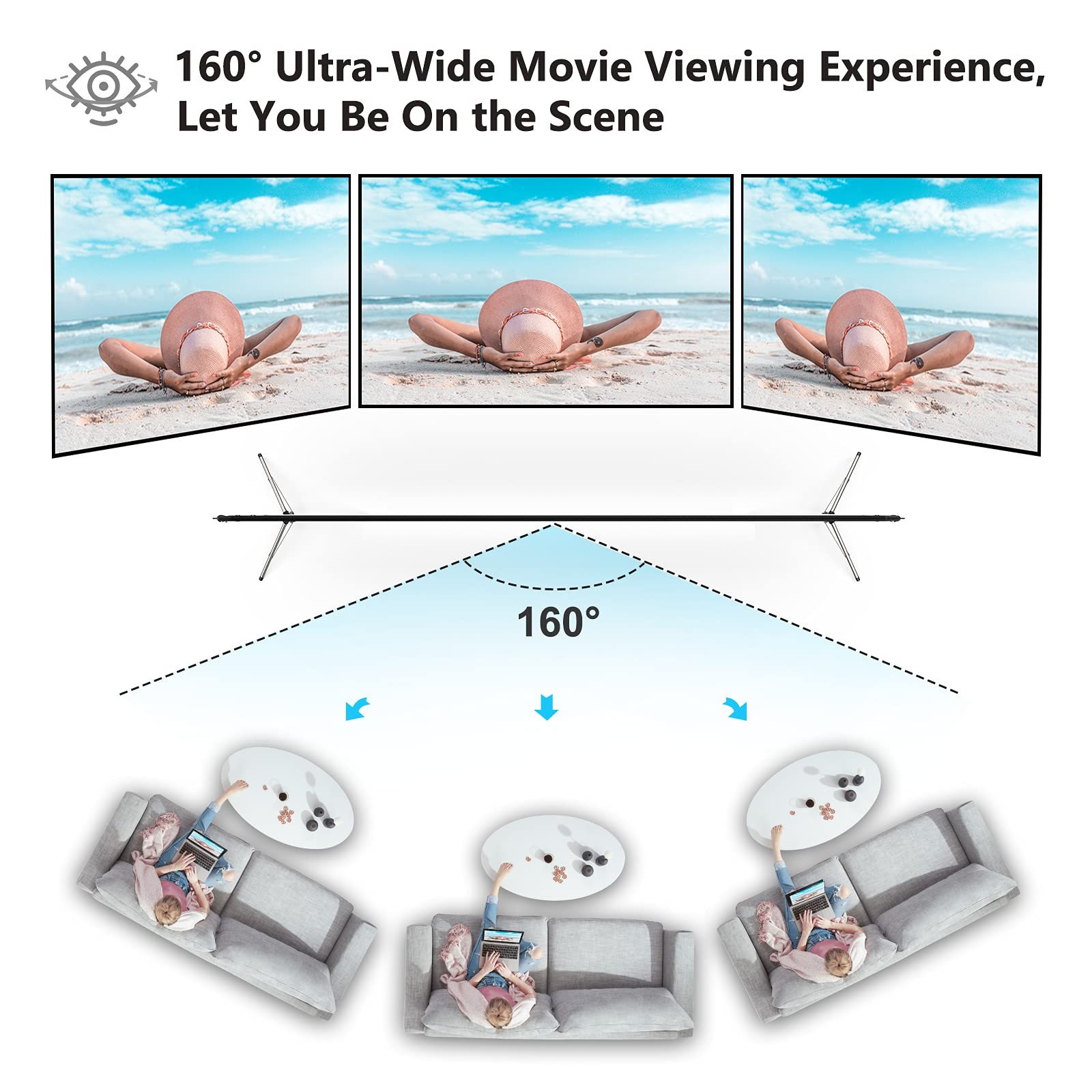 Projector Screen with Stand, Vamvo 100 inch Portable Foldable Projection Scre...