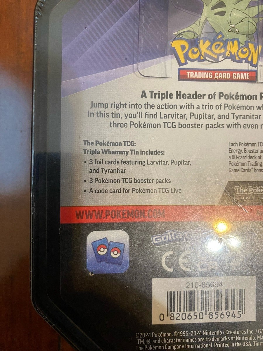Pokemon Tyranitar Triple Whammy Tin 3 Booster Packs & 3 Cards! New! Sealed! | eBay Pokemon Tyranitar Triple Whammy Tin 3 Booster Packs & 3 Cards! New! Sealed! | eBay