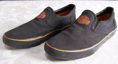 Harley Davidson Shoes Mens 9 Brown Canvis Slip Ons Sneakers Casual Walking