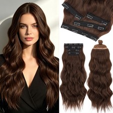 100 Natural Full Head Balayage 4Pieces Clip in Hair Extensions Real Thick Wavy