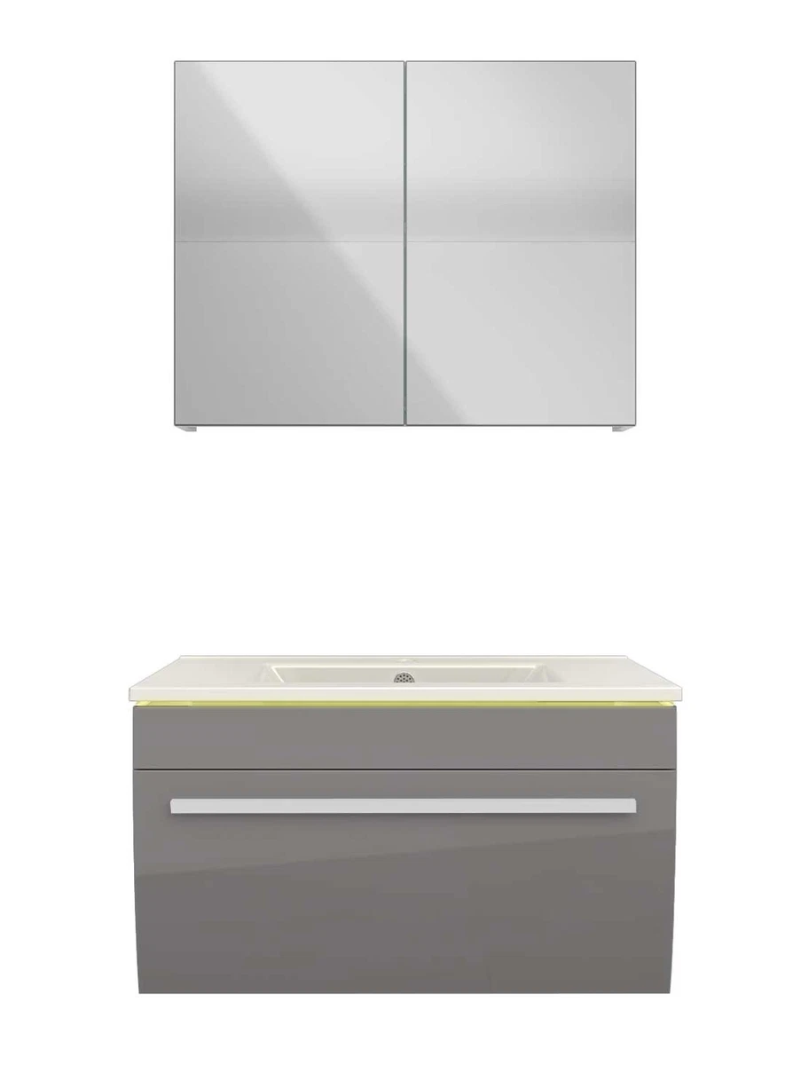 Badmöbel Set Gently 3 V1 Weiß/Grau MDF Waschtisch 70cm