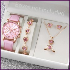 5/6PCS Fashion Women's Quartz Watch Leather Band Analog Wrist Watches Heart