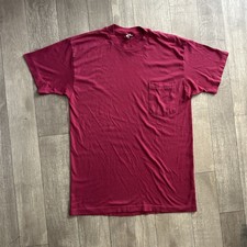 Vintage 90s 50/50 Cotton Blend Pocket Tee Mens Large Burgundy Red USA Made Shirt