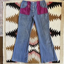 Vintage 1960s Homemade 3-tone Cotton Flare Bell Bottom Pants Sz 26x28