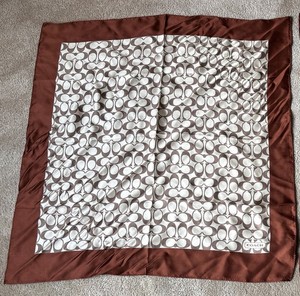 COACH Brown & Tan SILK SCARF Signature C Logo 27" Square  NICE!