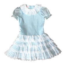 VTG 1970s Girls Party Dress Blue Lace Ruffle Puff Sleeve Prairie Cottagecore 7