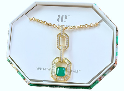 Bomb Party May Necklace NK47871 ''Lush Luxe Life'' Emerald +Quartz on Yellow Gold