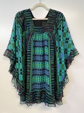 Anna Sui Geometric Batwing Boho Dress Mini 100% Silk Womens 4