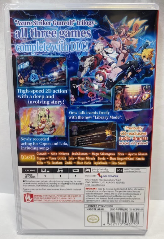 Jeu Switch Azure Striker Gunvolt Trilogy Enhanced - Version Japon Multilingue - Neuf Sous Blister
