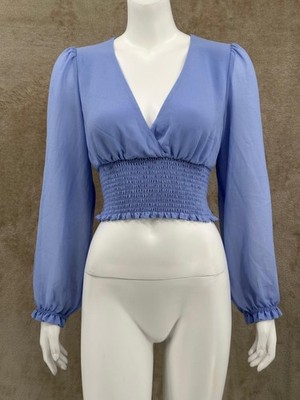 Wilfred Aritzia Top Womens Small Wistful Long Sleeve Smocked Ruffle Crop V-Neck