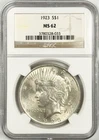 1923 $1 SILVER PEACE DOLLAR NGC MS62